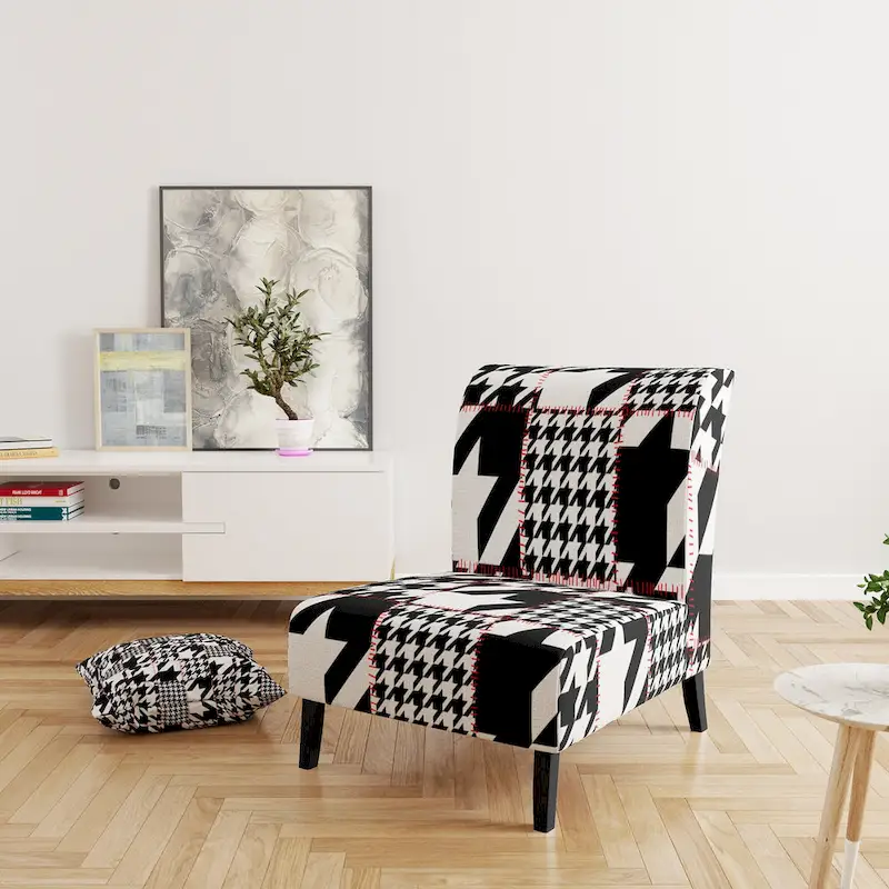 Designart Classic Houndstooth Pattern Upholstered Mid-Century Accent Chair - Arm Chair