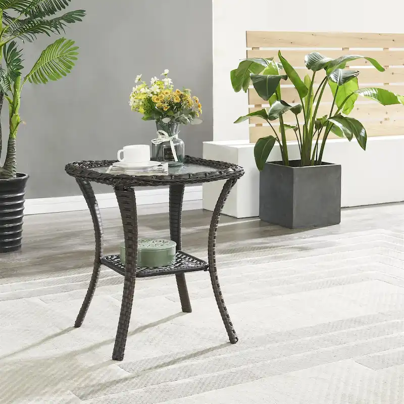 Outdoor Wicker Side Table Patio Rattan Furniture Table
