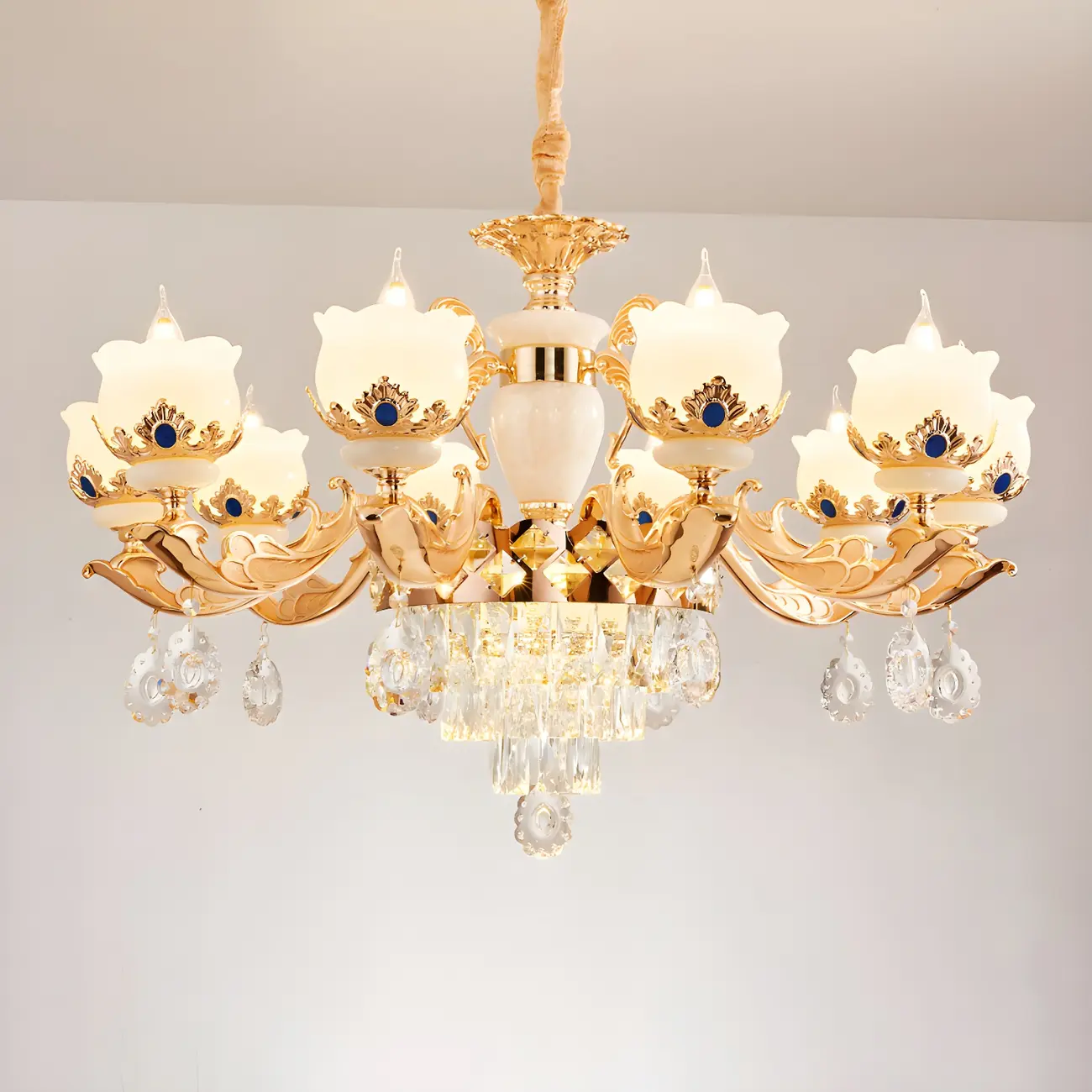 Gold Crystal Classic Glass Chandelier with Beads