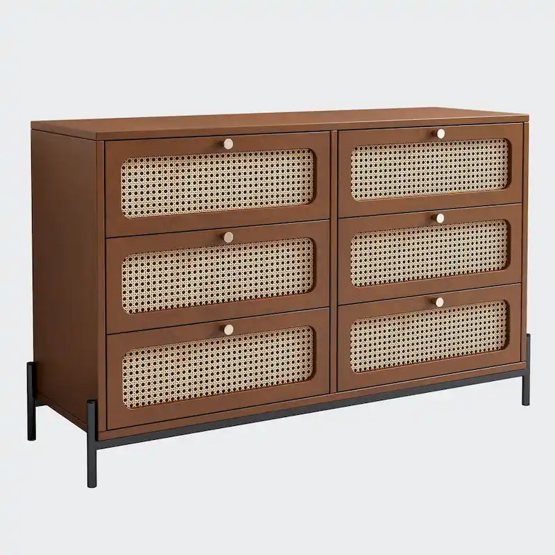 Rattan Wood Closet 6-Drawer Dresser