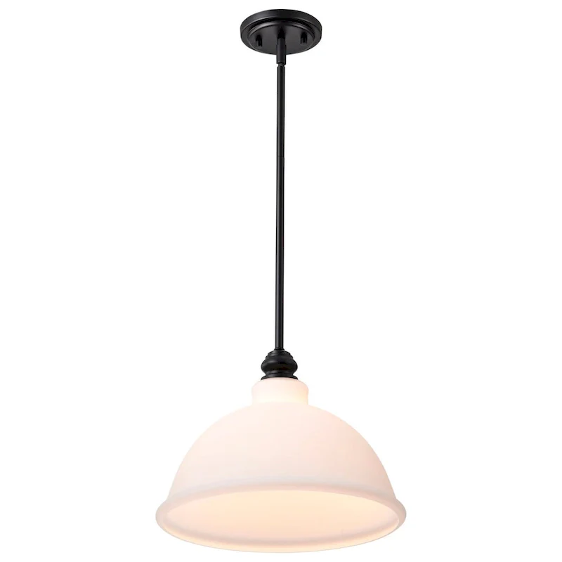 Russel 14 Inch Pendant Matte Black with Satin White Glass - Matte Black