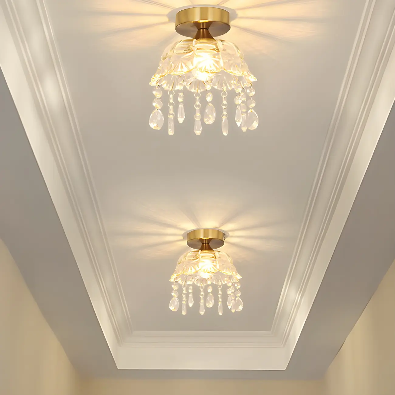 Elegant Golden Crystal Flower Dome Semi Flush Ceiling Light