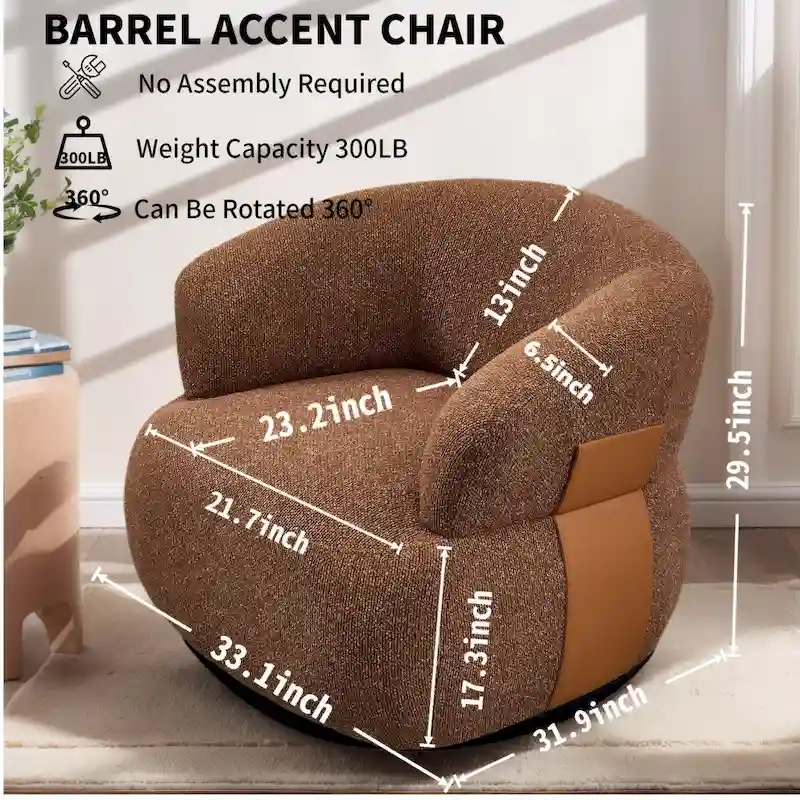 33W 360 Swivel Modern Barrel Chair Accent Chair Set of 2