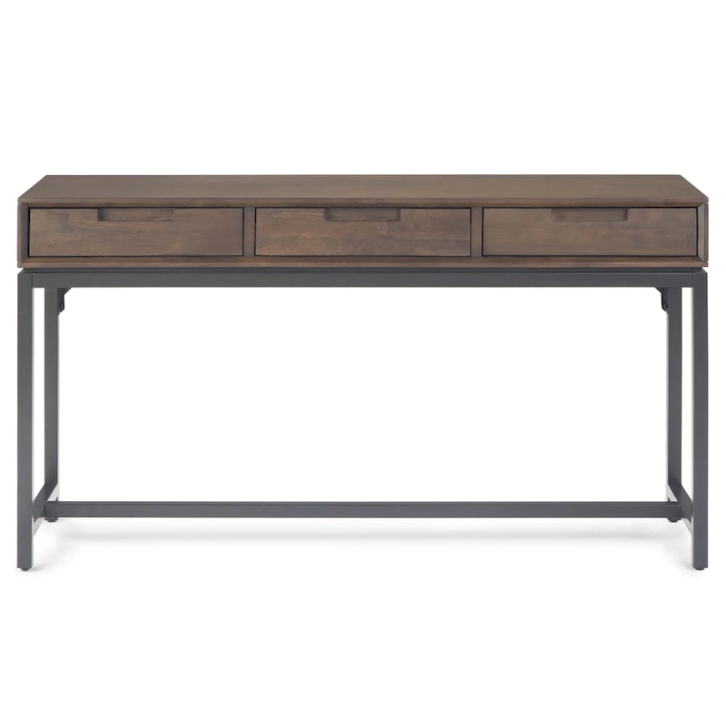 WYNDENHALL Devlin SOLID HARDWOOD and Metal 54 inch Wide Industrial Wide Console Table in Walnut Brown - 54W x 16 D x 30 H