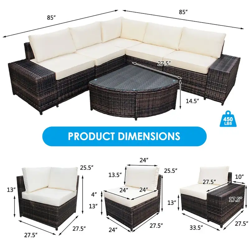 Gymax 6PCS Wicker Furniture Sectional Sofa Set w/ Cushions Off White - See details