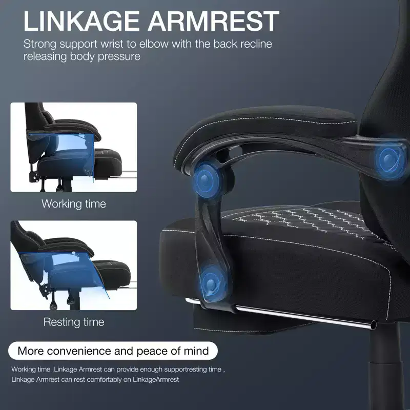 Hoffree Breathable Fabric Massage Gaming Chair Ergonomic Office PC Chair with Footrest & Adjustable