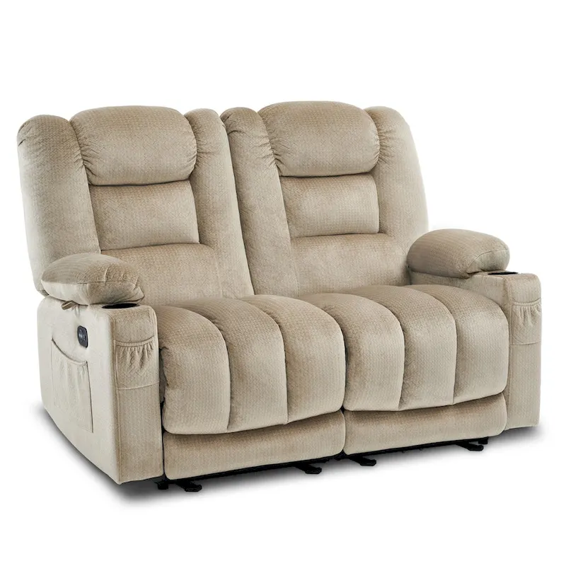 MCombo Power Reclining Loveseat Sofa with Heat and Massage, Fabric PR648