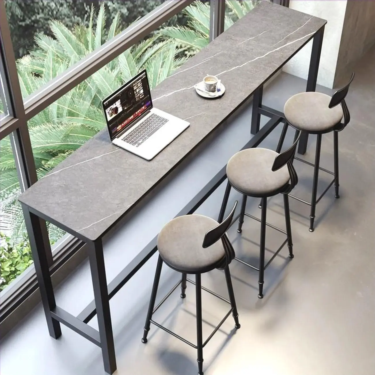 Modern Gray Quartz Metal Legs Bar Tables