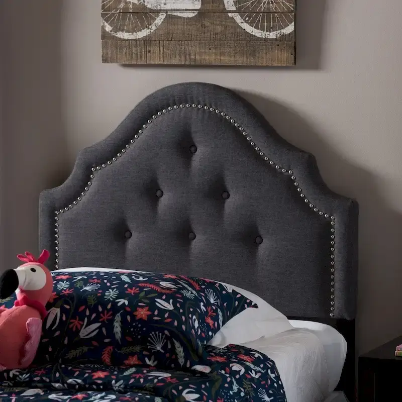Twin Size Upholstered Headboard, Arched Cut-Out, Button Tufted, Adjustable Height, Polyester