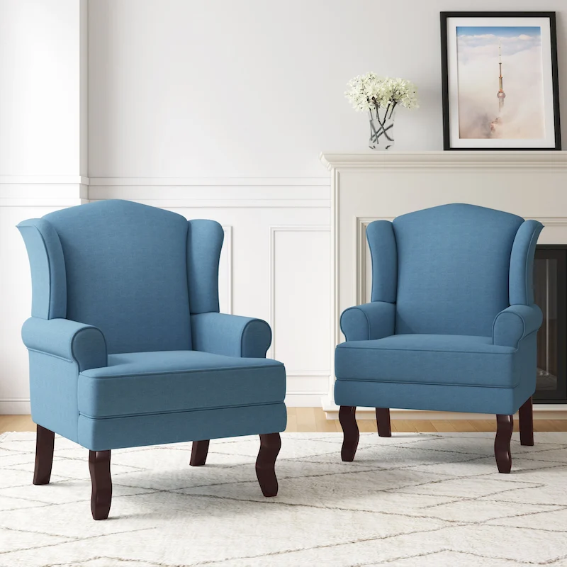 2 Set Traditional Wingback Accent Chairs Upholstered Armchair