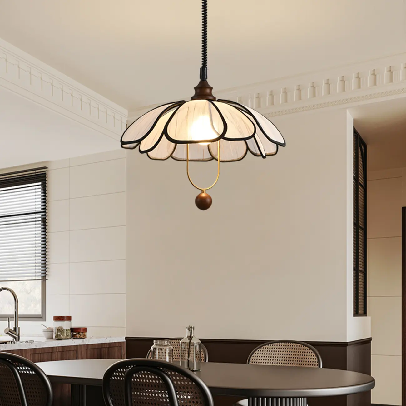 Art Deco Fabric Petal Blossom Hanging Pendant Light Fixture