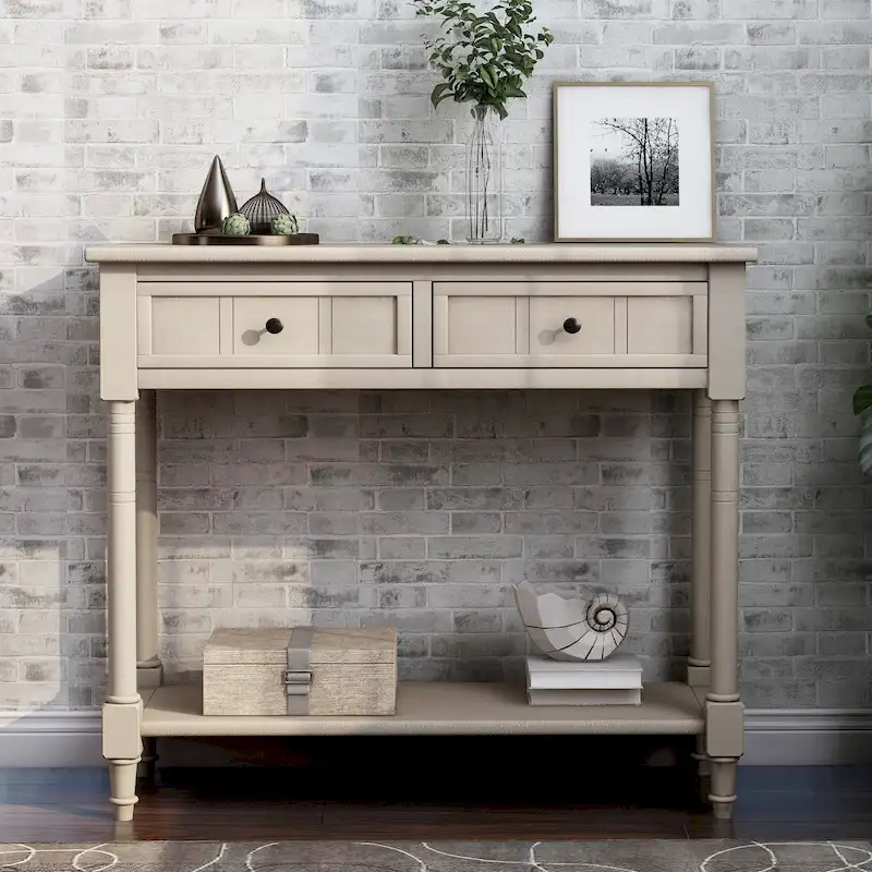 Console Table with Two Drawers and Bottom Shelf