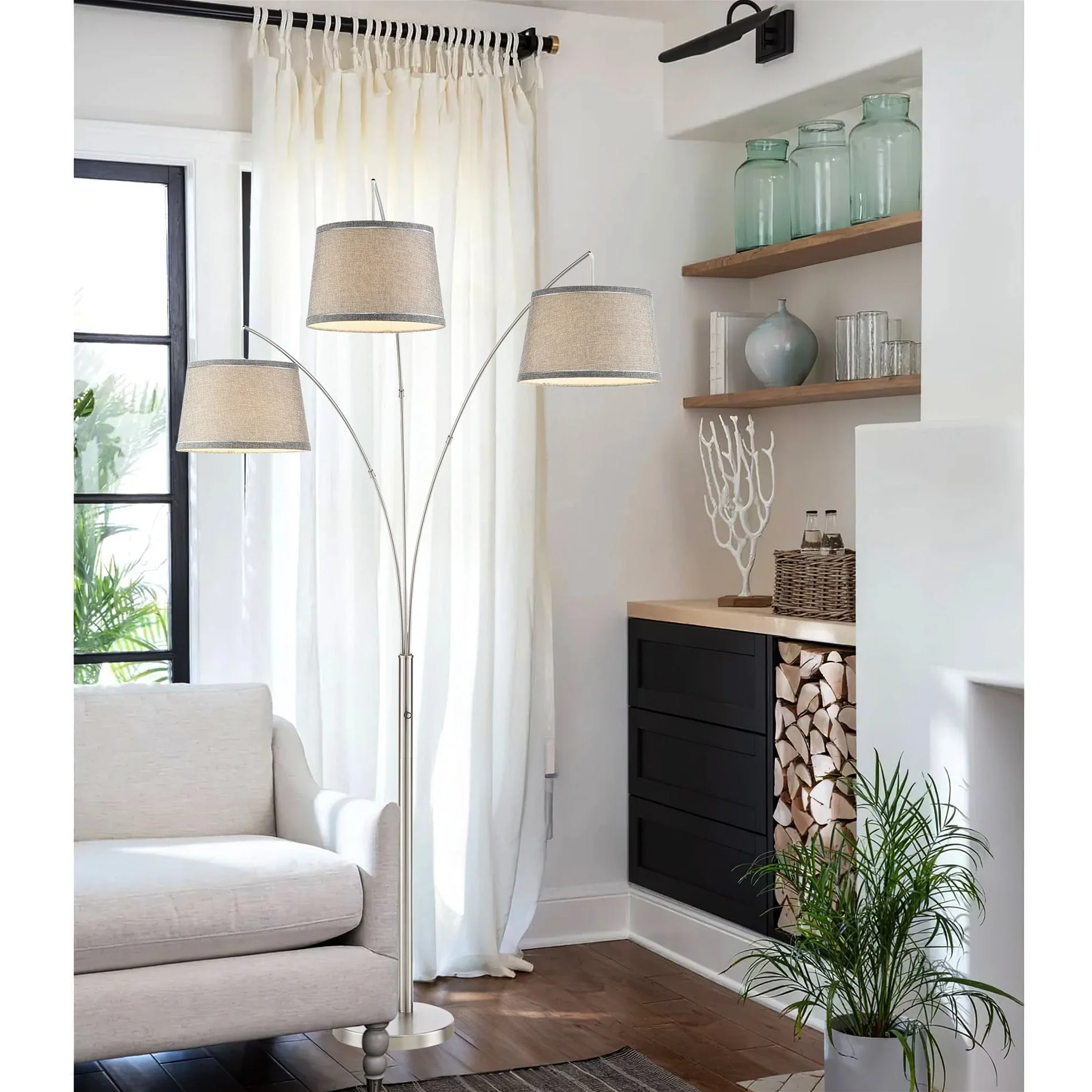 Akira 79 Modern 3-Light Arc Floor Lamp with 3-Way Switch