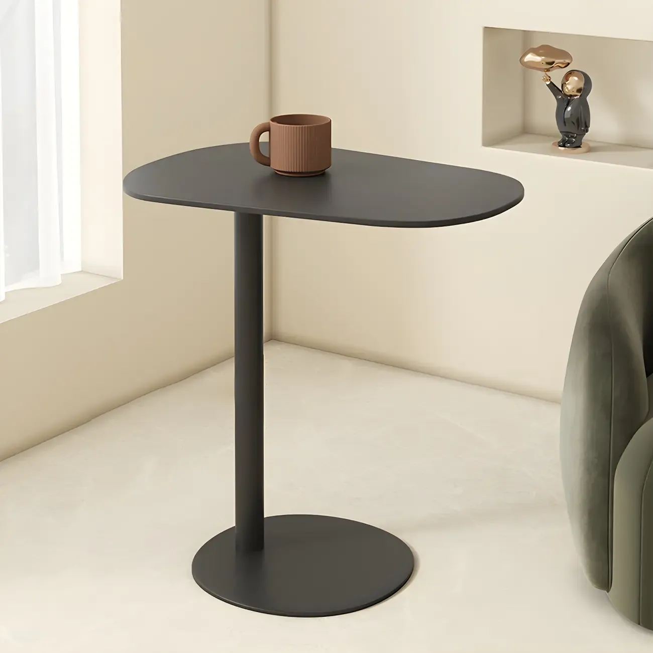 Modern Oval Metal C-Shaped End Table Black