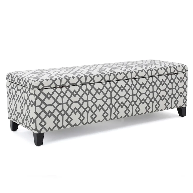 Flash Storage Ottoman Bench, Light Gray Geometric Print Fabric 51 Inch
