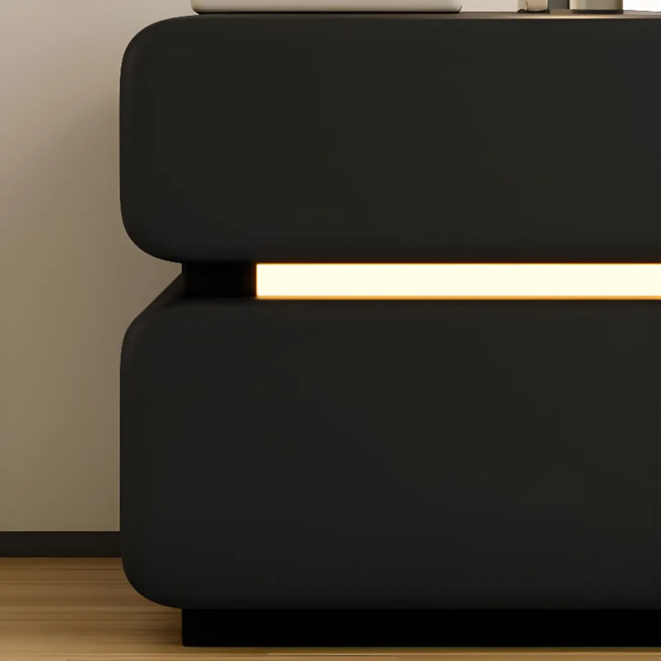 Modern Black Leather Top  2 Drawers Accent Nightstand