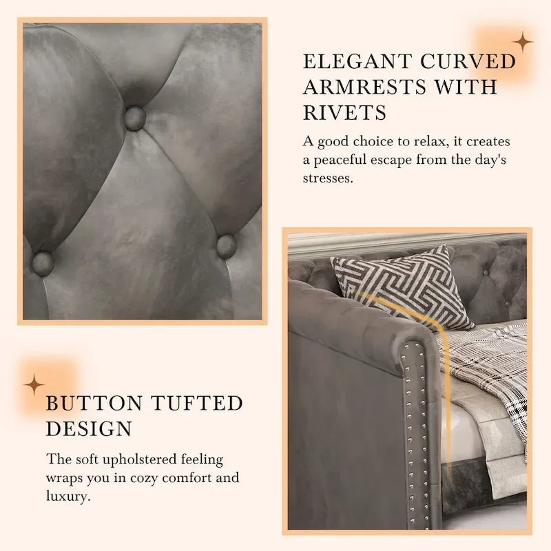 Christopher Knight Home - Augusta Velvet Upholstered Tufted Daybed with Trundle Design