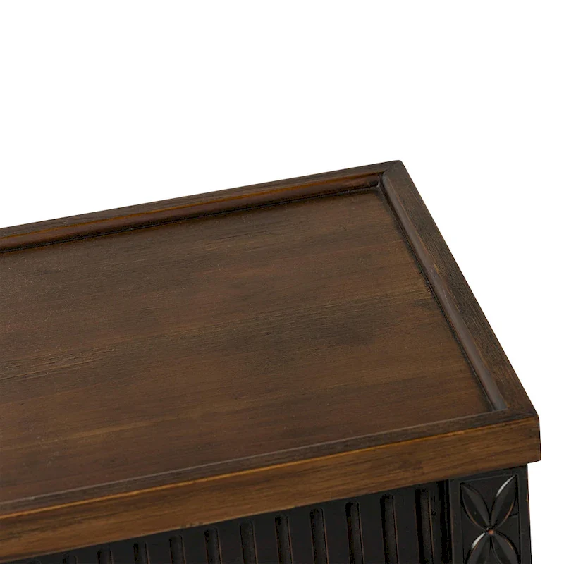 French Country Side Table, White/Black, Tray Top & Wicker Shelf, Distressed