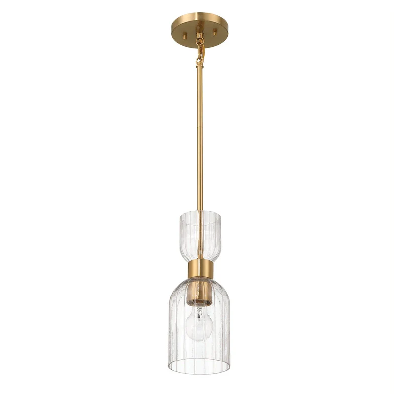 Josephine Metal and Clear Ribbed Glass Ceiling Light - 5.0 L x 5.0 W x 12.8 H