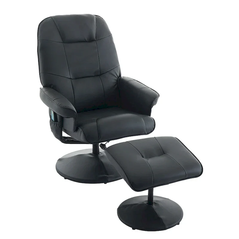 PU Leather 360 Swivel Massage Recliner Chair with Ottoman, Massage and Heated Seat, 140 Adjustable Backrest
