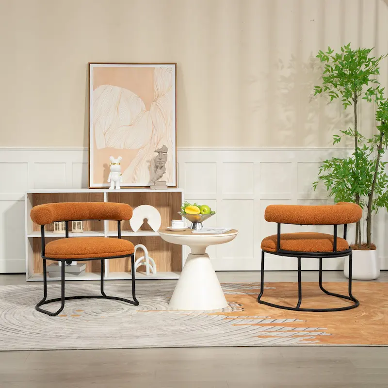 Mid-Century Modern Boucle Dining Chairs Set of 2