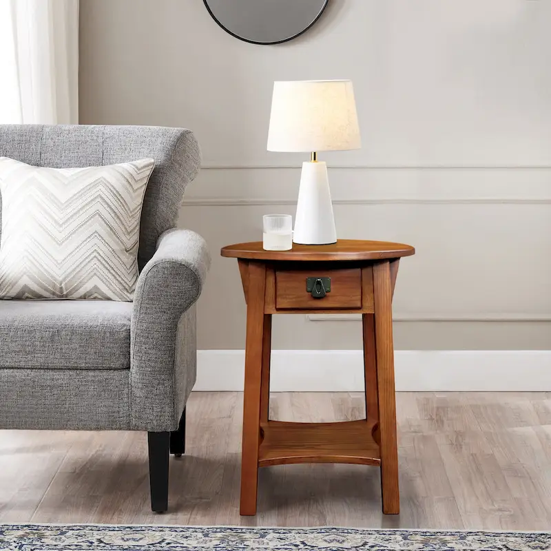 Mission Round End Table with Drawer