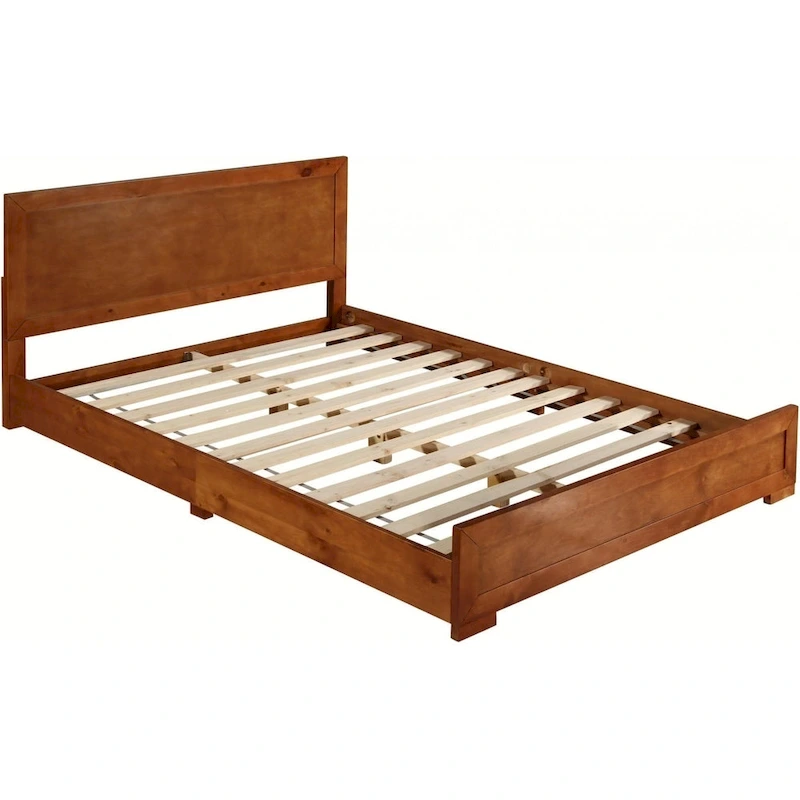 HomeRoots Brown Inlaid Panels Solid Wood Full Bed Frame