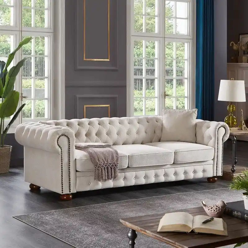 Chesterfield Sofa in Linen Fabric