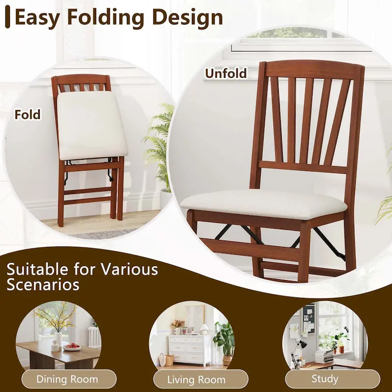 Costway 2/4 Set Kitchen Chairs with Rubber Wood Frame Upholstered Seat
