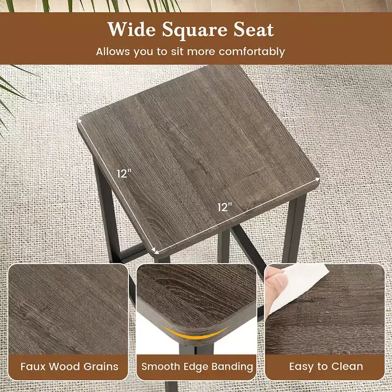 4PCS 26 Bar Stool w/ Metal Frame Footrest Backless Counter Height Stool Gray