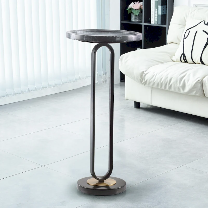 12  Grey Round Marble Metal Marble Pedestal End Table