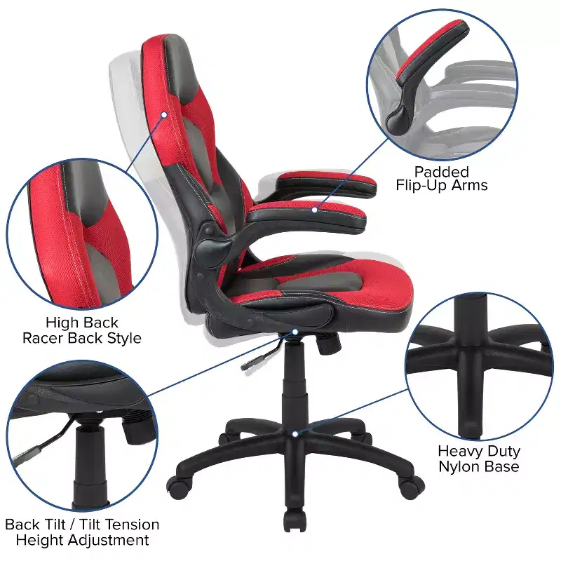 Flash Furniture Gaming Desk and Racing Chair Set with Cup Holder, Headphone Hook & 2 Wire Management Holes
