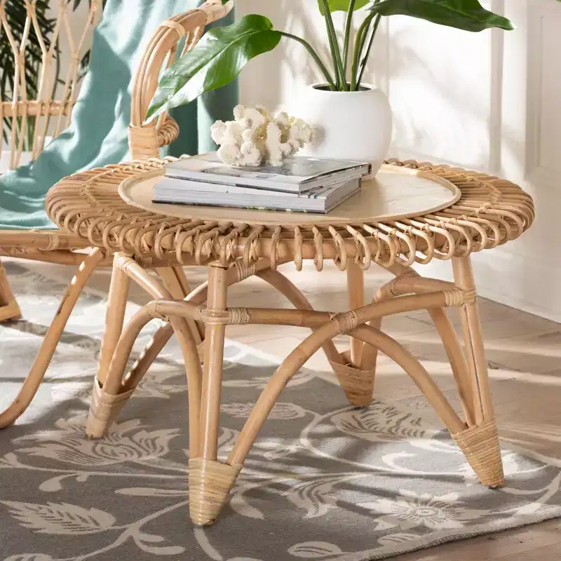 Modern Bohemian Natural Rattan Coffee Table