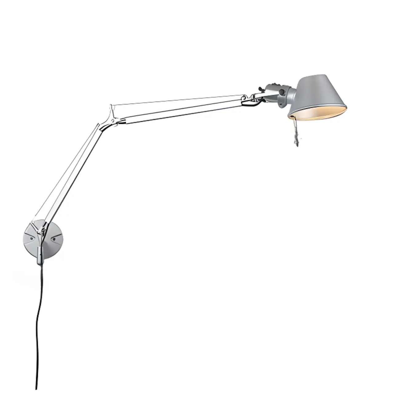 Industrial Metal Silver and Black Swing Arm Wall Light with Shade