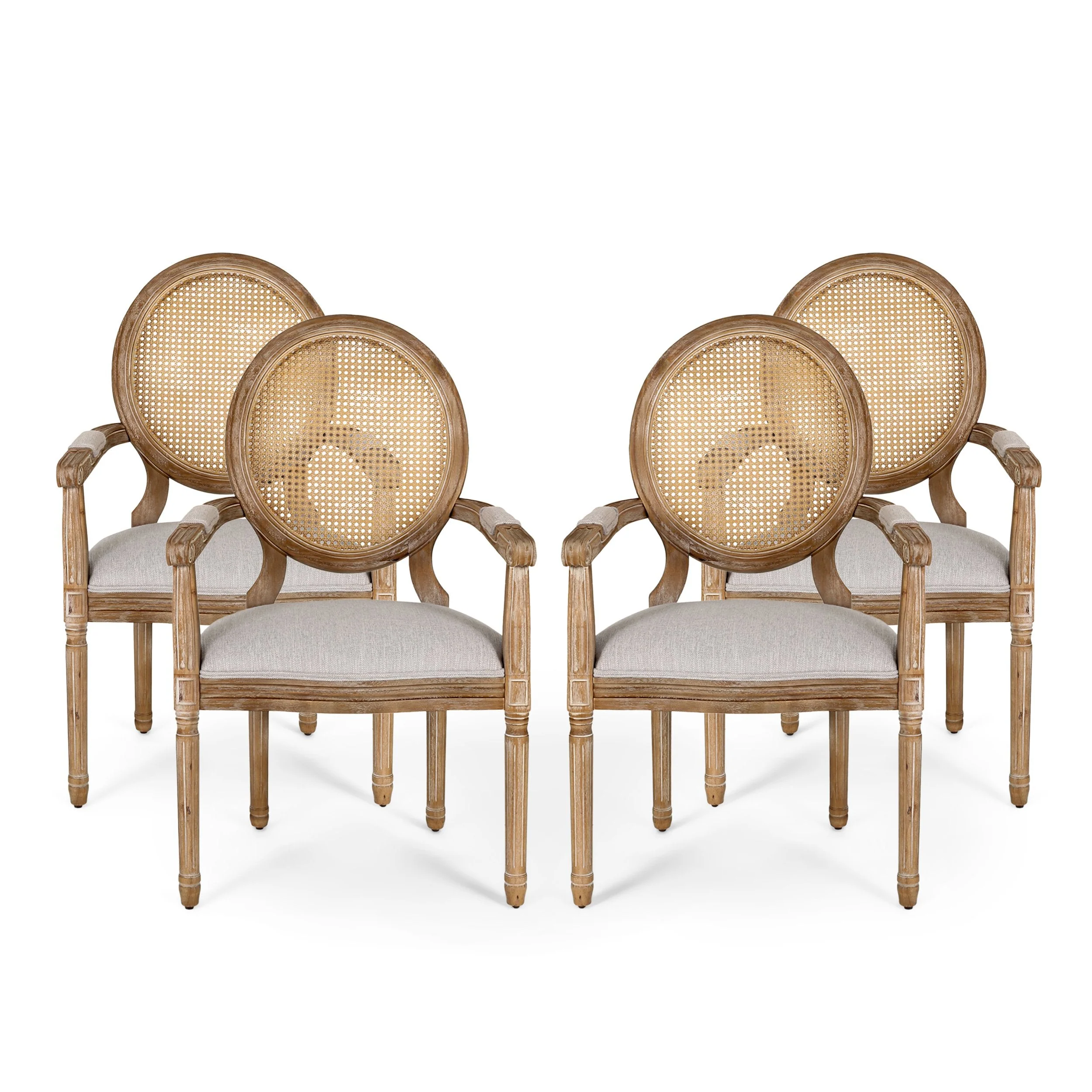 French Country Wood and Cane Upholstered Dining Chair - NH651513