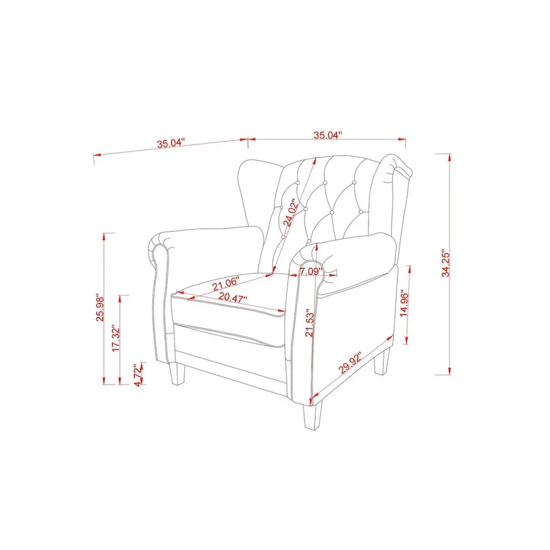 Black 35.04 Adjustable Tufted Arm Chair with Sturdy Legs