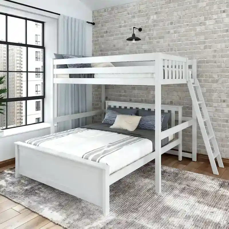 Plank and Beam L-Shaped Full over Queen Bunk Bed with Ladder on End