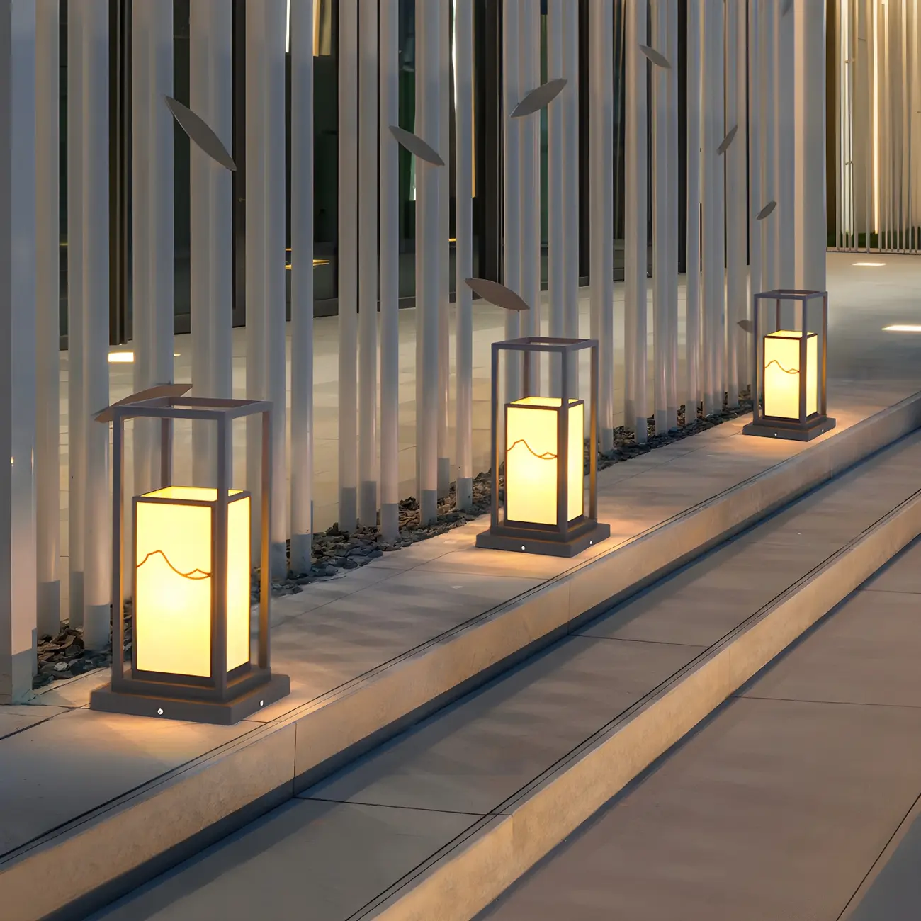 Black Metal Glass Geometric Post Cap Light