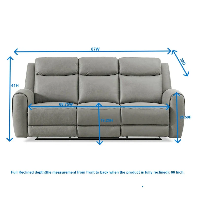 Roundhill Furniture Wesley Transitional Manual Reclining Sofa, Gray