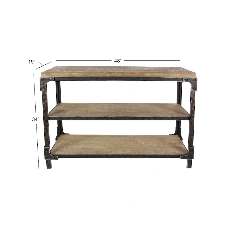 Console Table with 2 Open Shelves - Brown, 19W x 48L x 34H