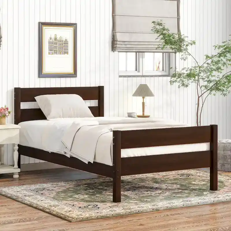 Twin Bed with Headboard & Footboard, Espresso, Space-Saving Design with Storage
