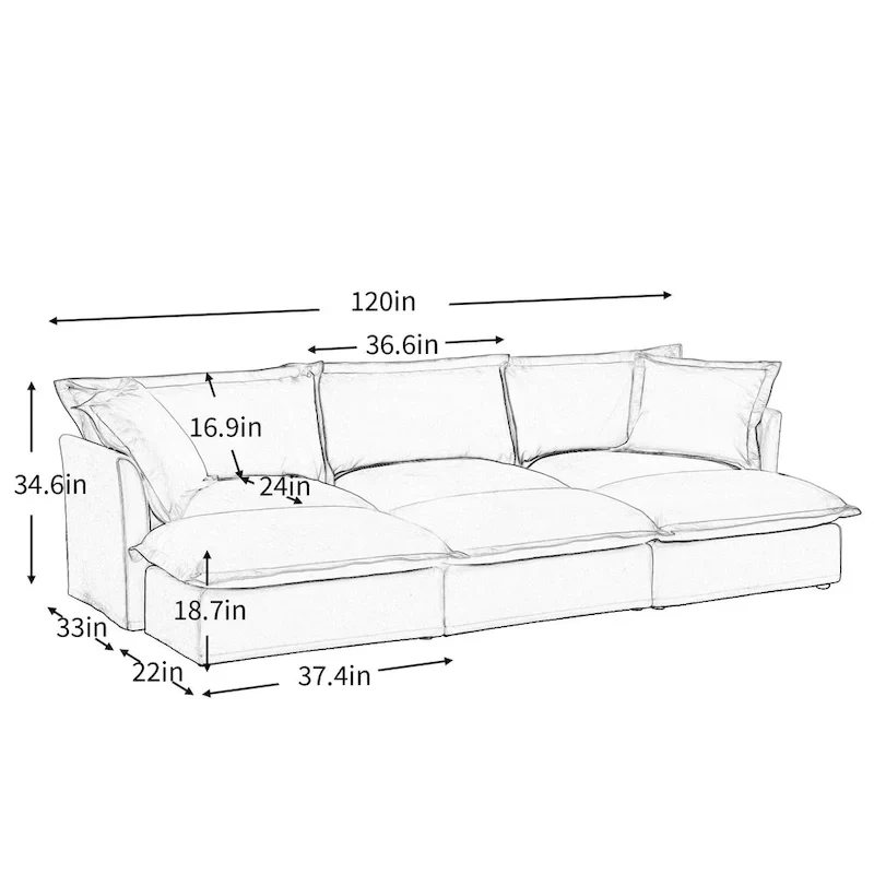 120 Chenille 3-Seater Sectional Sofa with 3 Ottomans