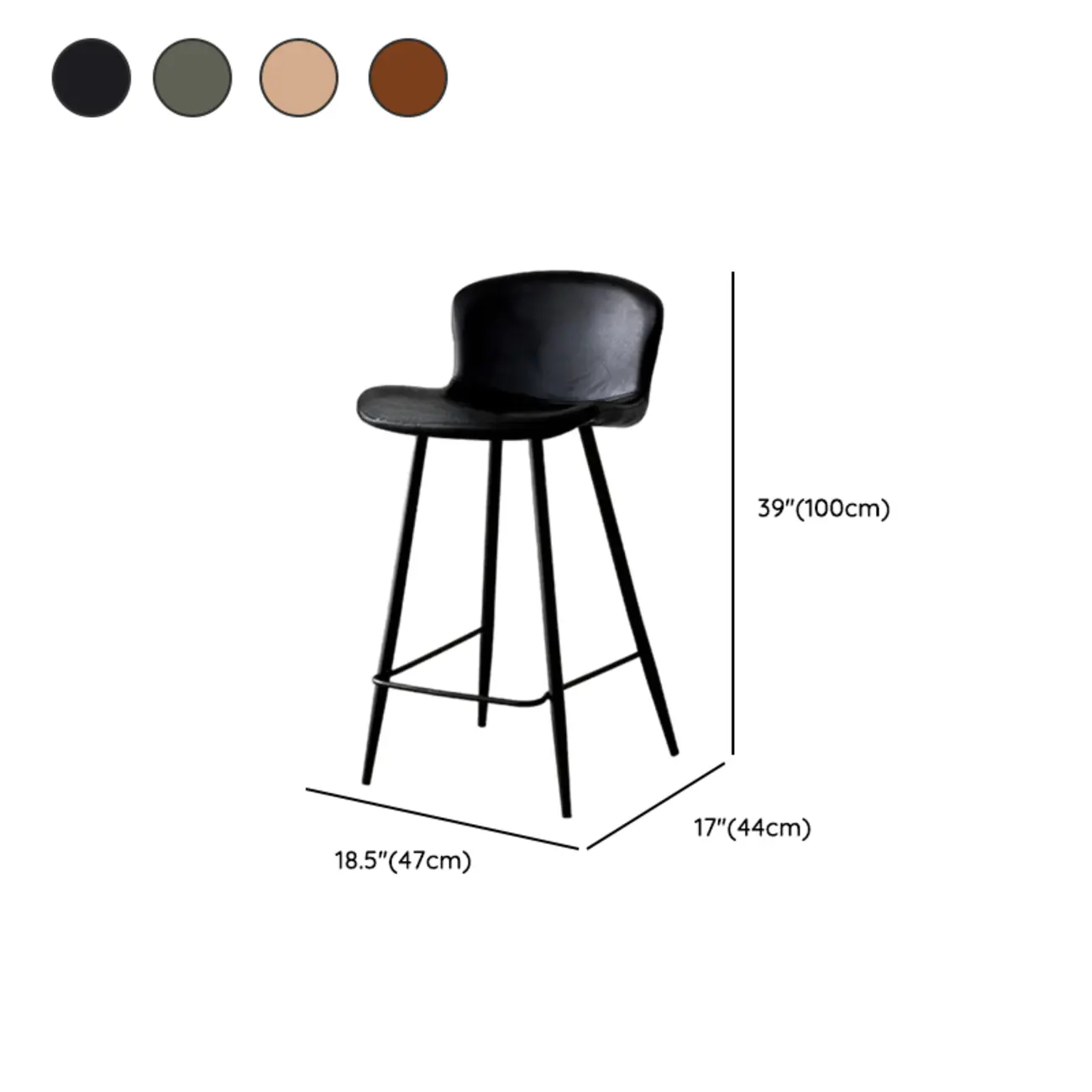 Mid-Century Modern Leather Bucket Bar Stools with Low Back
