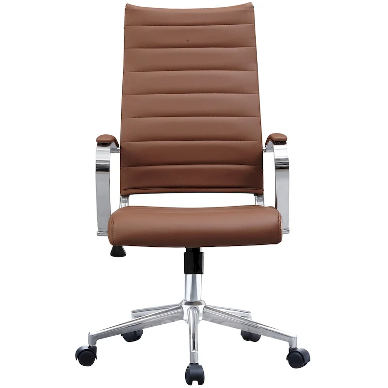 Modern High Back Office Chair Ribbed PU Leather Manager Tilt Conference Room Computer Desk Boss Task Executive Boss