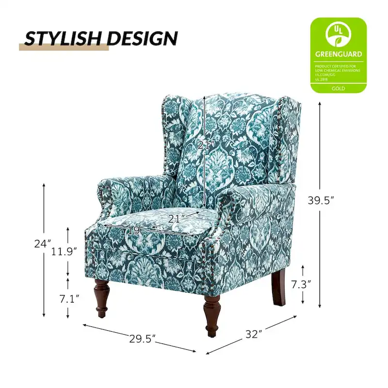 Gott Traditional Wingback Armchair with Solid Wood Legs Set of 2 by HULALA HOME