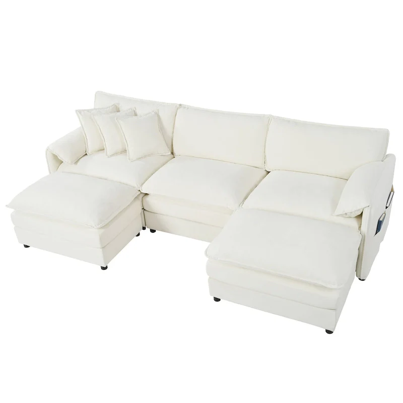 109.45 Chenille Upholstered U-Shaped Modular Sectional Sofa with Double-Layer Cushions, DIY Combination