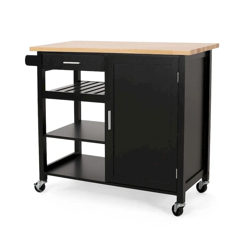 Modern Wooden Kitchen Cart with Wheels Drawer and Cabinet by Christopher Knight Home