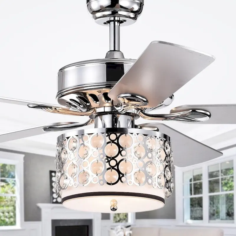 Shepherd 52-Inch 5-Blade Lighted Ceiling Fan with Chrome and Glass Shade (includes Remote and Lighti Kit) -  51.97 x H 21.26