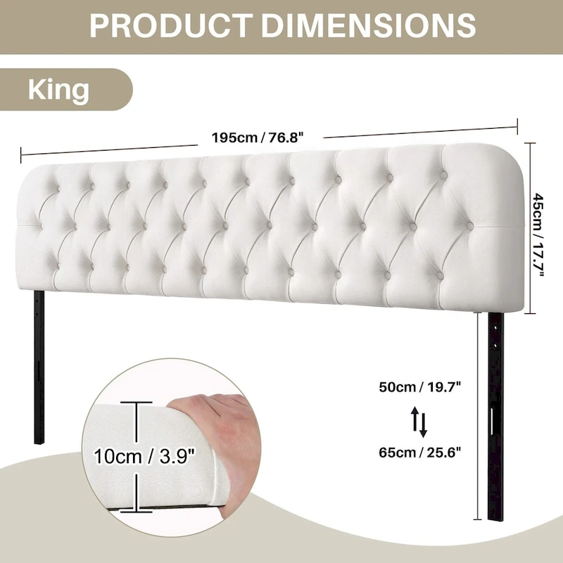 Button Tufted Upholstered Headboard Adjustable Height