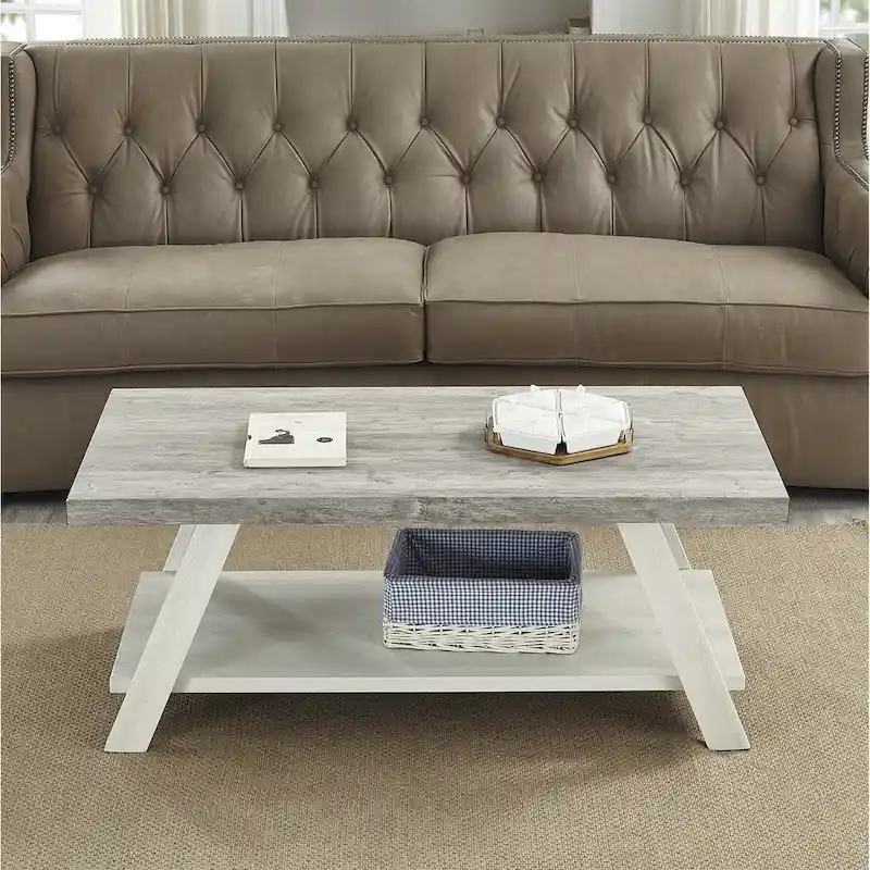 Contemporary Replicated Wood Shelf Coffee Table